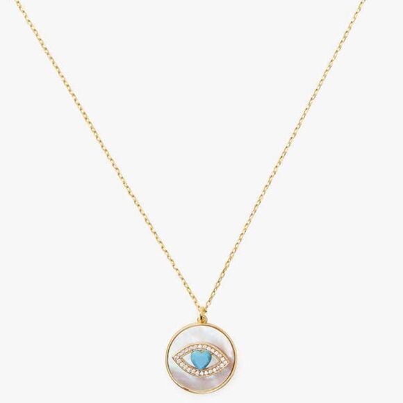 Kate Spade New York Lucky Charm Mother of Pearl Evil Eye Protection Necklace - Picture 2 of 8